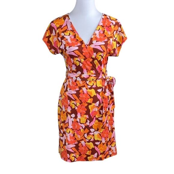 Nine West Artful Abstract Brown Dolman Sleeve Wrap Dress, Size S, NWT - Picture 1 of 9